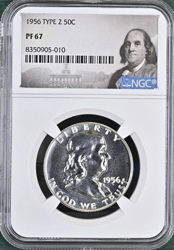 1956 Type 2 Proof Franklin Half Dollar NGC PF67 Benjamin Franklin Label