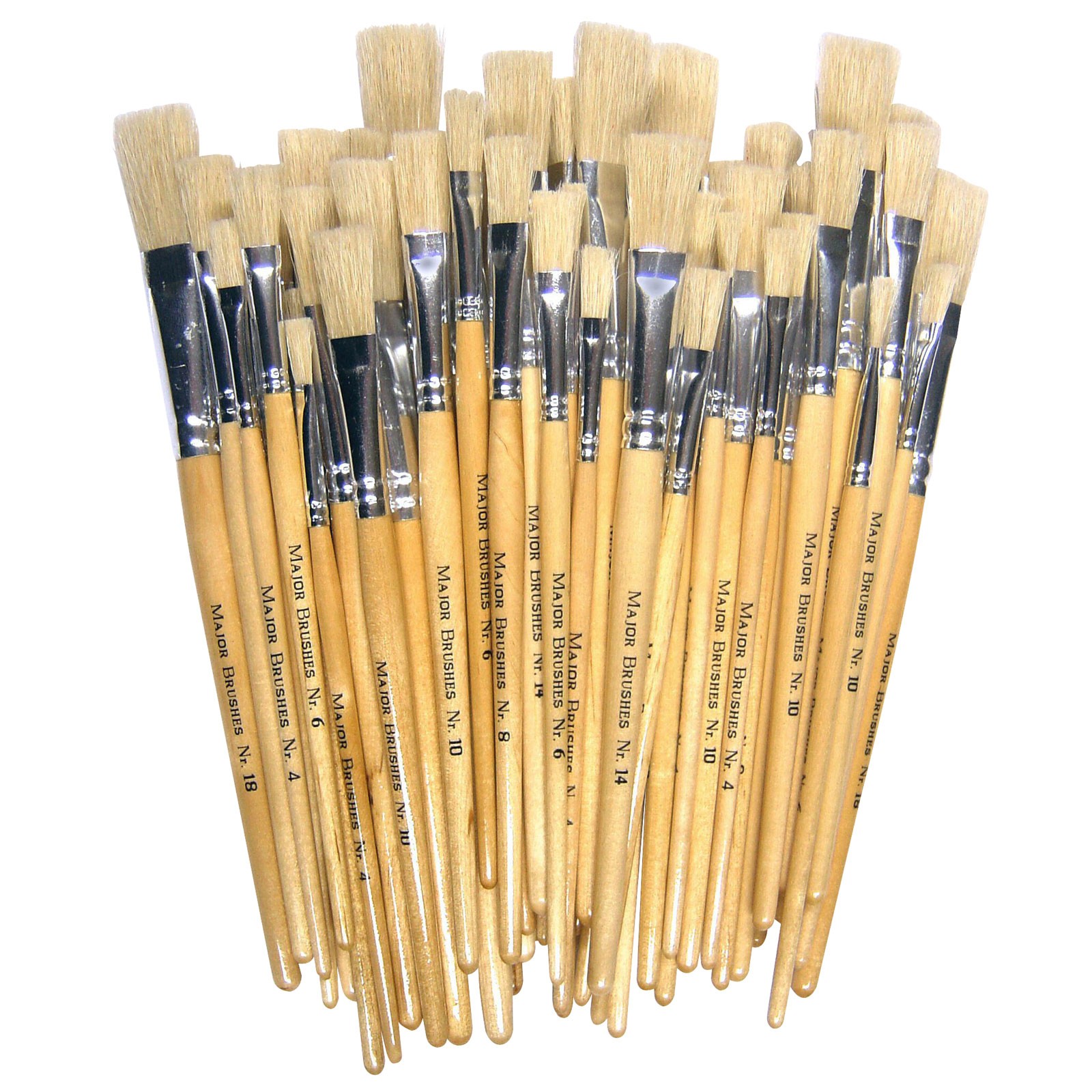Major Brushes Hog Short Flat Assorted Pack 60 / 10 size 4, 6, 8, 1... - Image 2