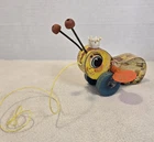Vintage Fisher Price Queen Buzzy Bee Wooden Child's Pull Toy 444