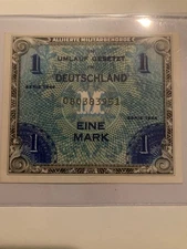 Germany - WWII Allied Military Currency, 1 Mark, 1944, Pic# 192b AU/UNC