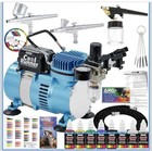 New ListingMaster 3 Airbrush, Air Compressor Kit, Holder 6 Primary Colors Acrylic Paint Set