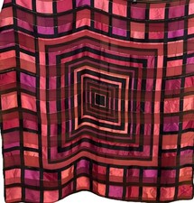 Oscar de la Renta Vintage Silk Scarf Mod Squares Multicolor Black  Gold Thread