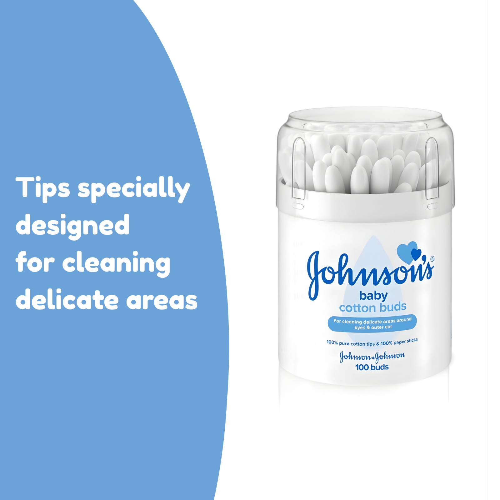 Johnson Baby Cotton Swabs, 100 Count – Soft & Gentle for Everyday Use (2-Pack)