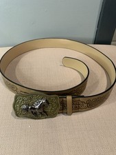 45 Inch Long Womens Western Cowgirl Style Leather Belt With Metal Horse Buckle