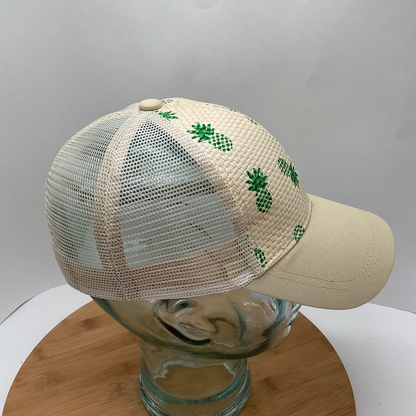 Straw Snapback Mesh Trucker Hat Pineapple Print - image 3