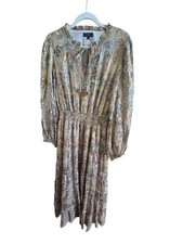 1. State Gold Metallic Boho Floral Maxi Dress Large Tiered Skirt Smocked Waist