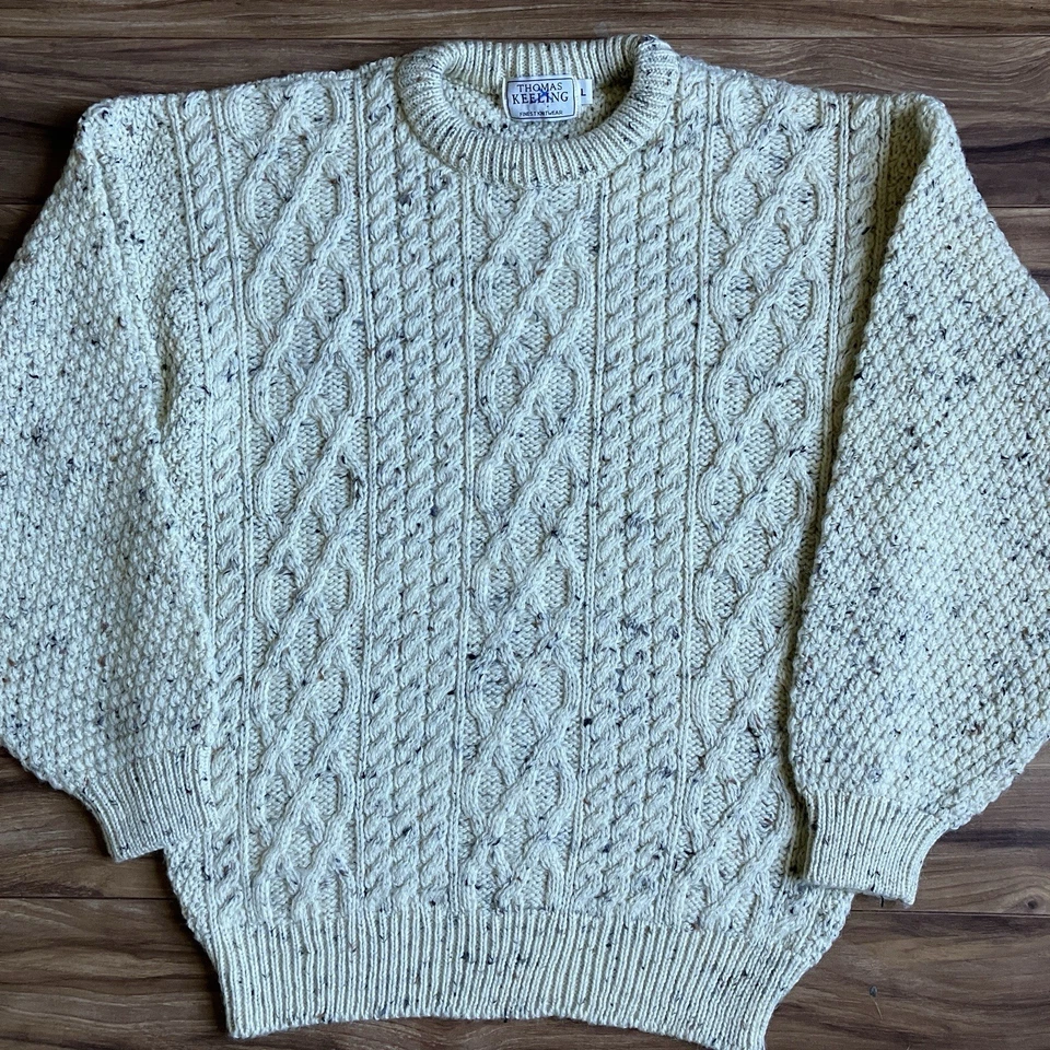 Suéter Thomas Keeling Para Hombre Grande Lana Tejido con Cable Pescador Hecho en Inglaterra Foto 2 de 4