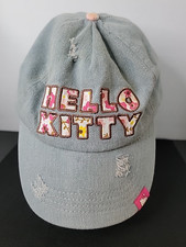 Sanrio Hello Kitty 2014 Basball Type Hat Cap Blue Denim Pink Brown Trim Used