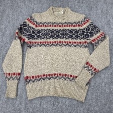Vintage LL Bean Sweater Womens Medium Beige Wool Fair Isle Knit Union Made USA