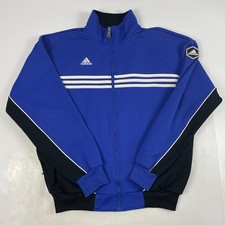 VINTAGE Adidas Jacket Mens Medium Blue Track Full Zip Lined Soccer Rugby Stripes