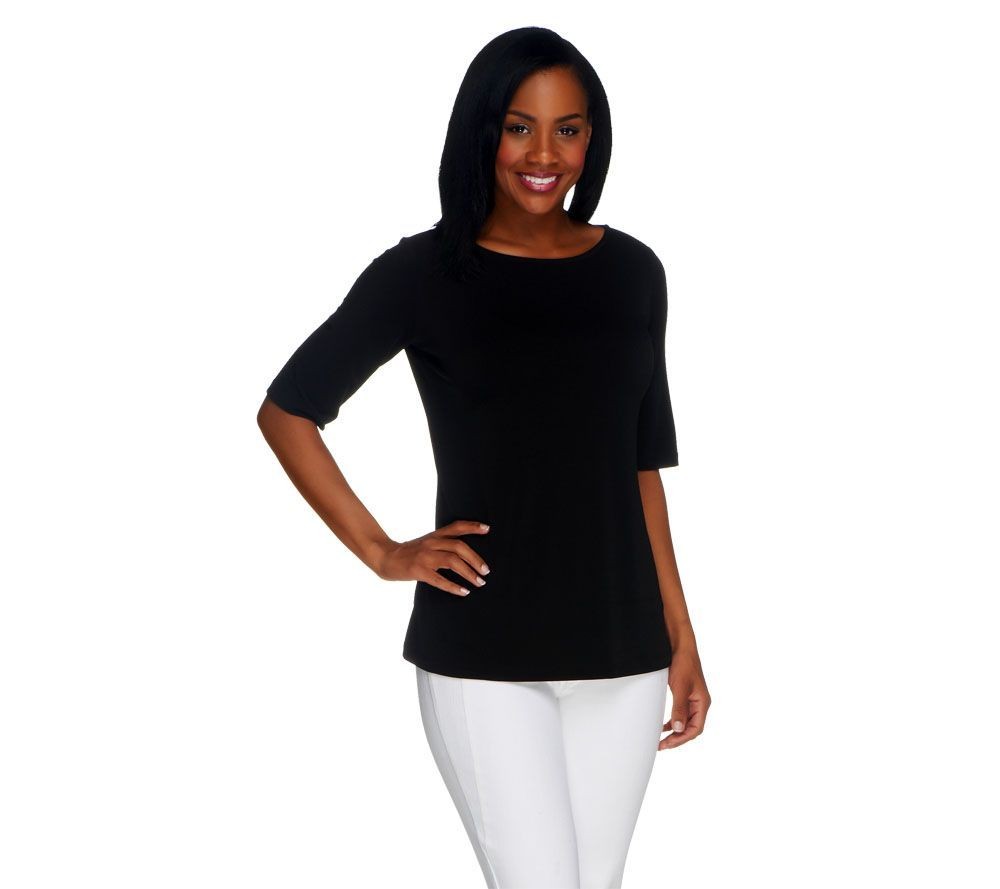 Susan Graver Women's Top Sz XL Essentials Liquid Knit Bateau Neck Black A213063