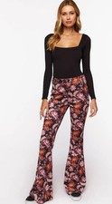 Forever 21 Dark Floral Paisley Flare Velvet Pants Bell Bottoms Hippie Festival S