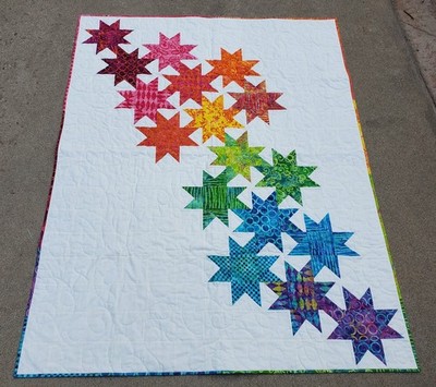 NEW~ Meteor Shower of Stars - Batik Rainbow of Colors 46'' x 60'' Lap size Quilt