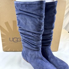 UGG Australia Abilene Womens Size 12 Blue Suede Perforated Slouch Knee High