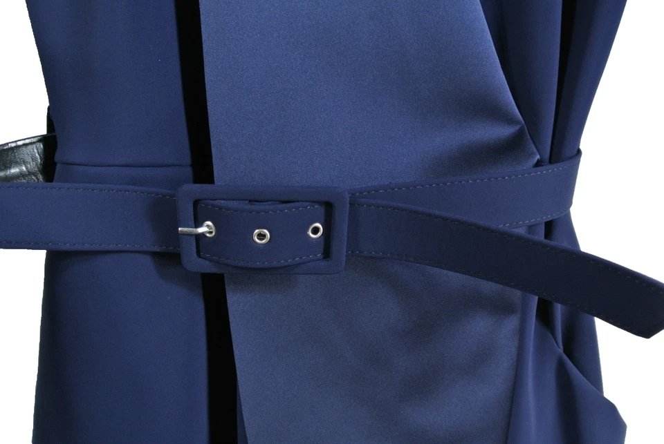 NUEVO, Mono Chiara Boni Kerolyn Jersey Pierna Acampanada Cinturón Azul Marino Talla 42 #ld0120 Foto 3 de 4