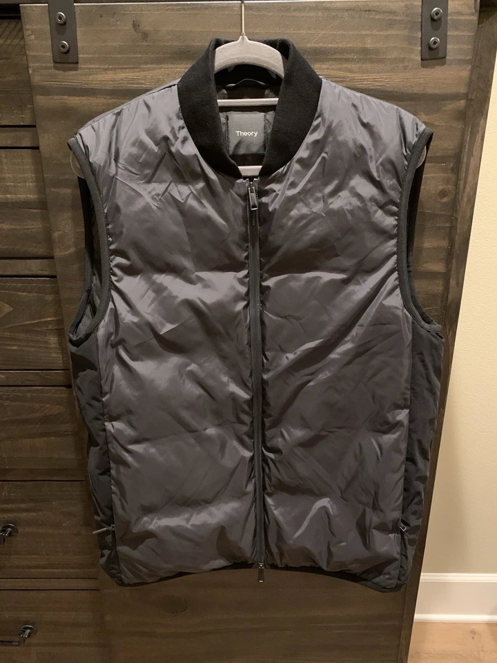 THEORY Regular Fit Greene Treck  Down Puffer Vest - Grey/Black - Lg Retail $325 - Image 4 of 4