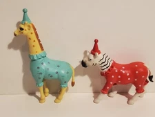 ANKYO PARTY ANIMALS GIRAFFE & ZEBRA BIRTHDAY FIGURES LOT/2 TOYS IN HATS CLOTHES