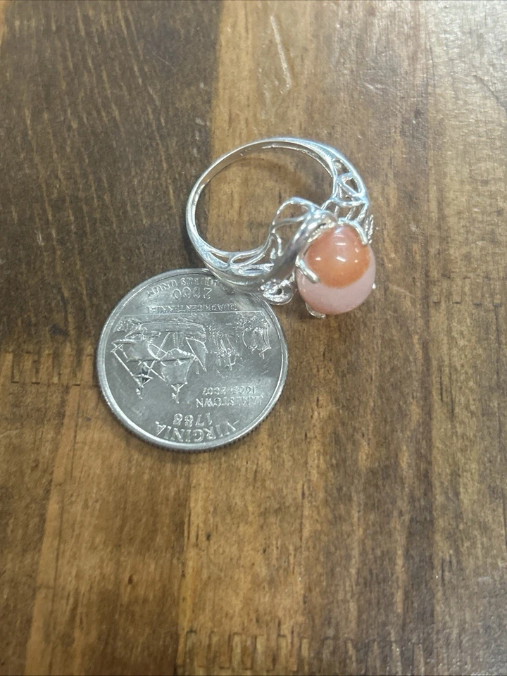 Anel de filigrana prata 925 com faixas de pêssego pedra da lua detalhes tamanho 7,75 3,63 G - Imagem 3 de 4