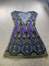 Reaction Women's Dress Size 1X Purple Black Paisley Print Faux Wrap
