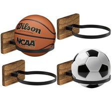 Basketball Holder Wall Mount with Wooden Base, 4 Pcs Ball Storage Holder for ...