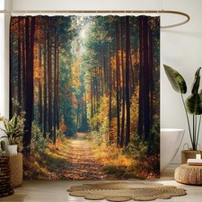 Forest Shower Curtain Leaves Tree Sunset Road Nature Landscape Bath 70x70 Inch