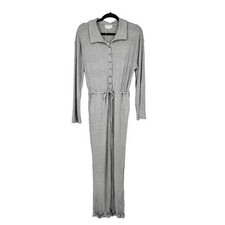 Lovers Friends Gray Cozy Knit Long Sleeve Tie Waist Jumpsuit Ribbed Size XS