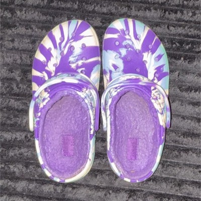 Unisex Kids Casual Clog Shoes Tie Dye Pattern Purple and White Multicolor