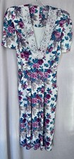 Vintage S.L. Petites Floral Midi Dress Lace V Neck Short Sleeve Made USA Petite