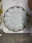 Vintage Anchor Hocking Milk Glass with gold edging egg plate, 10 inch