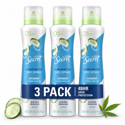 (3)Secret Dry Spray Aluminum Free Deodorant for Women Refreshing Cucumber 4.1 oz