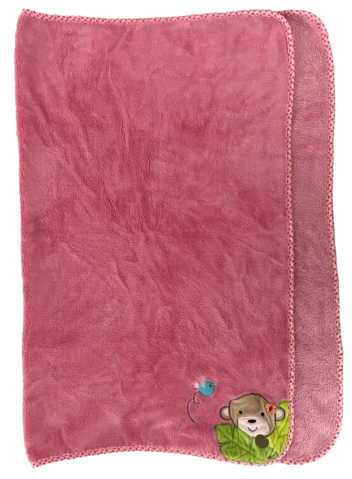 Garanimals Pink Monkey Baby Blanket Fleece Leaf Bird Security Walmart Lovey Girl - Image 2 of 3