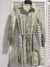 ZARA Long Sleeve Button Up Floral Linen Belted Blogger Favorite Dress XS EUC