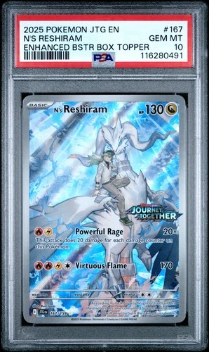 PSA 10 N's Reshiram 167/159 journey Together Enhanced Booster Box Topper POKEMON