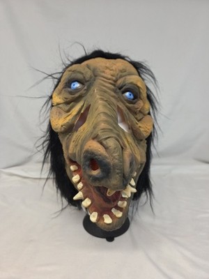 Vtg Adult Ugly Hairy Monster Mask Blue Eyes Halloween Costume Party Werewolf