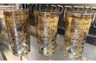 3 VTG Cera Atlas Old World Map Highball Glass Gold Carat Etched Beer Tumbler Set — photo 1