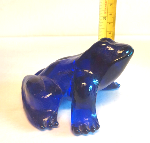 Estatuilla de sapo rana de vidrio azul cobalto Mosser de colección - Imagen 6 de 7