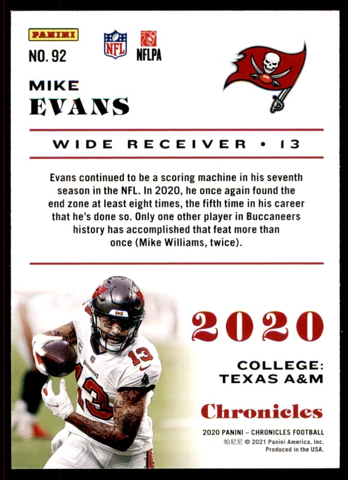 2021 Panini Luminance Mike Evans Tampa Bay Buccaneers #92 - Image 2 of 2
