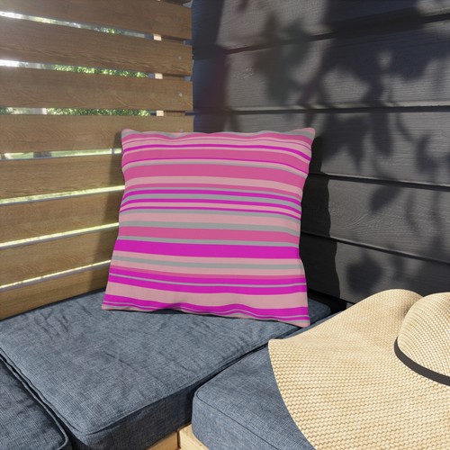 Pink Mexican Serape Style Outdoor Pillow, Colorful Striped Deck Cushion - Picture 4 of 17