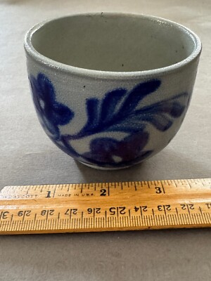 JULES JACQMARD GRES DE LA ROCHE COBALT BLUE FLOWER STONEWARE MUG CUP BOWL VTG
