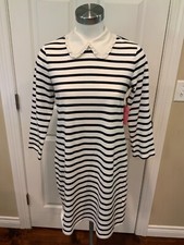 Kate Spade Navy Blue White French Cream Striped Collared Dress, Size XS, NWT