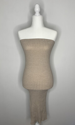 Indikah SZ 8 Tan Knitted Sleeveless Tube Top Slit Dress i7 | eBay