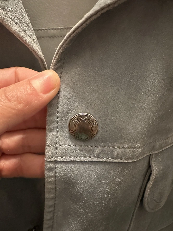 Abrigo Chaqueta Tom Ford Gris Gamuza Cuero Flecos Flecos Medio Western Runway Foto 2 de 4