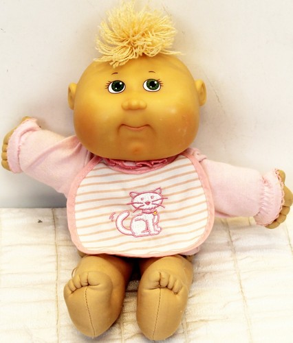 Cabbage Patch Girl Doll Baby Blonde hair Green Eyes Red Signature Small 12"