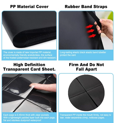 Carpeta de bolsillo para tarjetas 360-900 con cremallera 9 bolsillos carpeta de álbum de tarjetas coleccionables negra - Imagen 2 de 19