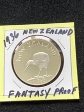 SCARCE 1936 New Zealand FANTASY KING Edward VIII CROWN SIZE SILVER COIN GEM PROO