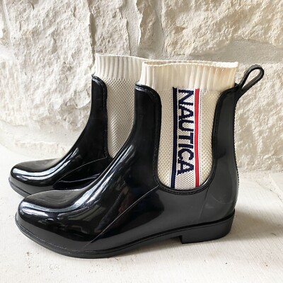 NAUTICA Womens Sz Black Rubber Rain Short Boots