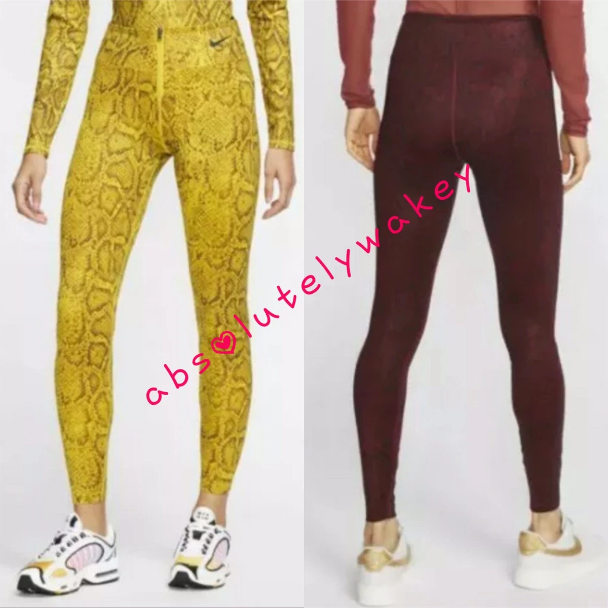 Nike Sportswear Fierce Python Print Women's Leggings Knit Fabric Front Zip  Sleek