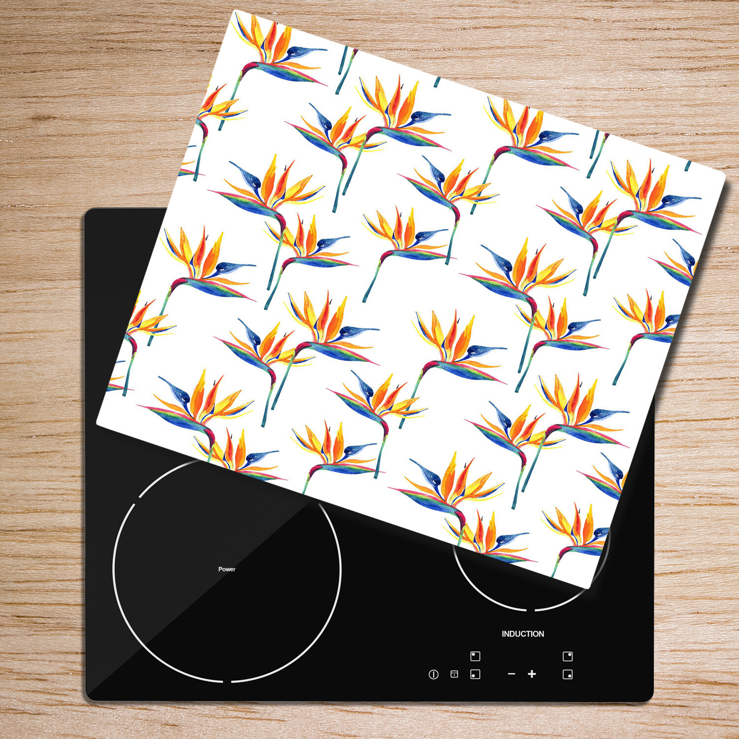 Planche à Découper Verre Trempé 60x52cm - Protection Plaque Induction - Motif Oiseaux