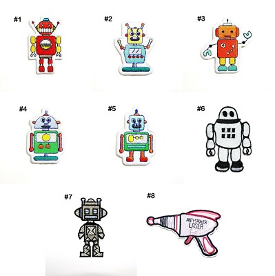 Tin Robot Toy Patch Funny Retro Old School Kids Artwork DIY for Iron on Clothes
