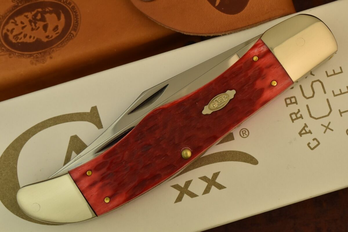 CASE XX USA 2023 JIGGED RED BONE JUMBO FOLDING HUNTER KNIFE CASE XX USA 2023 JIGGED RED BONE JUMBO FOLDING HUNTER KNIFE